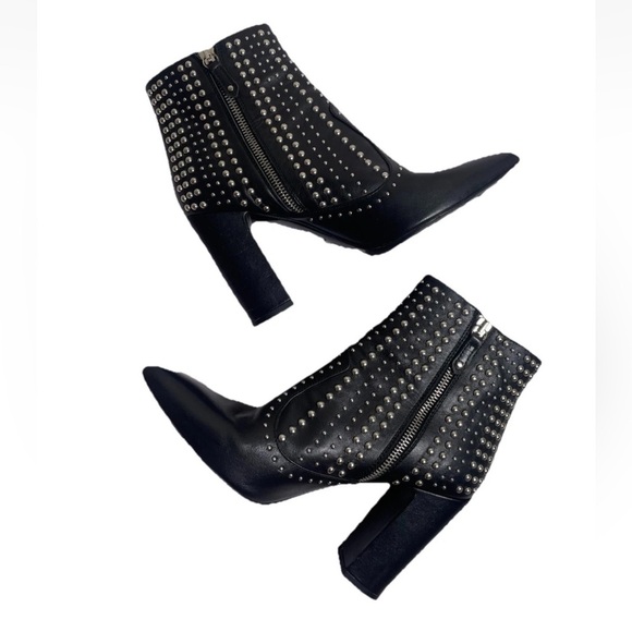 IRO Ankle Boots Black Leather Womens Sz 38 7.5 Pointed Toe Studded Booties Moto - Picture 10 of 16